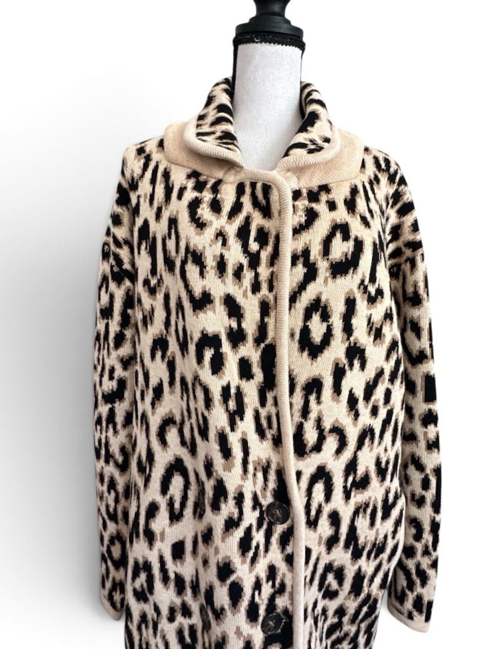 J. Crew Women’s Cheetah Print Knit Cardigan Cotton Blend Sweater Coat Size M - Picture 3 of 11